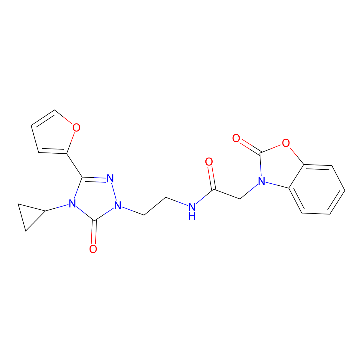N-(2-(4-cyclopropyl-3-(furan-2-yl)-5-oxo-4,5-dihydro-1H-1,2,4-triazol-1-yl)ethyl)-2-(2-oxobenzo[d]oxazol-3(2H)-yl)acetamide molecular structure, CAS 1797738-49-8