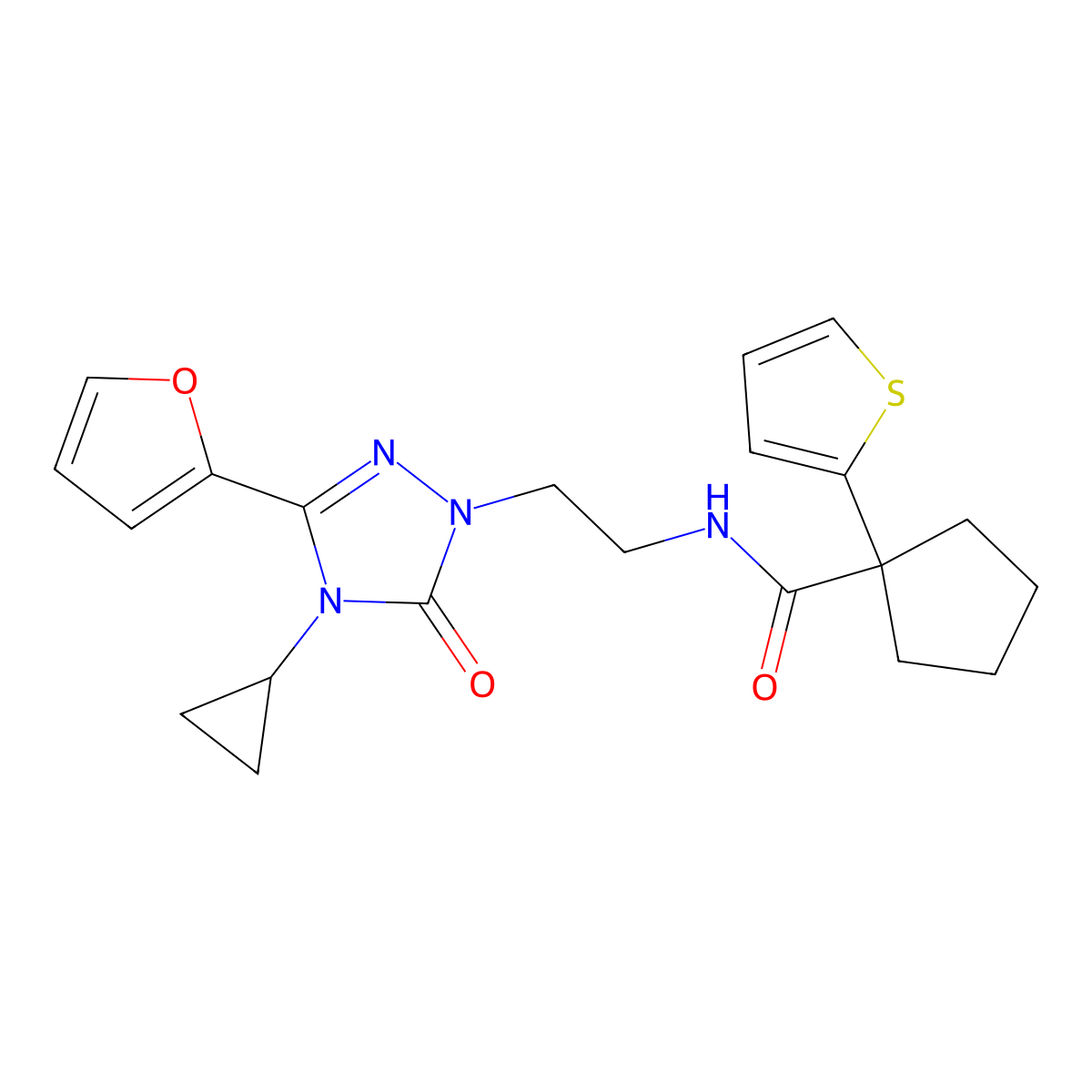 N-{2-[4-cyclopropyl-3-(furan-2-yl)-5-oxo-4,5-dihydro-1H-1,2,4-triazol-1-yl]ethyl}-1-(thiophen-2-yl)cyclopentane-1-carboxamide molecular structure, CAS 1797738-52-3