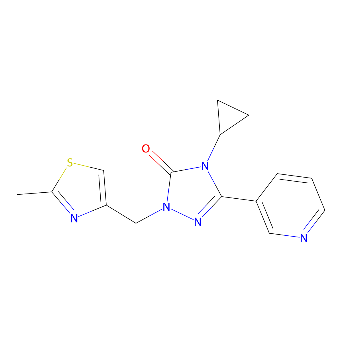 4-cyclopropyl-1-((2-methylthiazol-4-yl)methyl)-3-(pyridin-3-yl)-1H-1,2,4-triazol-5(4H)-one molecular structure, CAS 1797738-63-6