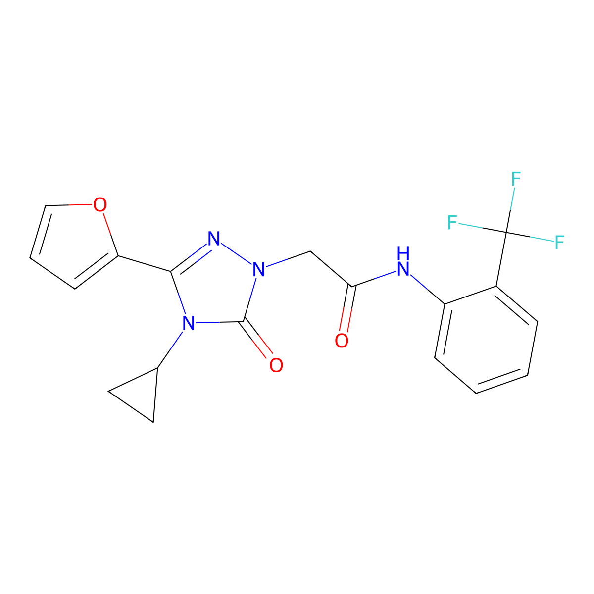 2-[4-cyclopropyl-3-(furan-2-yl)-5-oxo-4,5-dihydro-1H-1,2,4-triazol-1-yl]-N-[2-(trifluoromethyl)phenyl]acetamide molecular structure, CAS 1797738-71-6