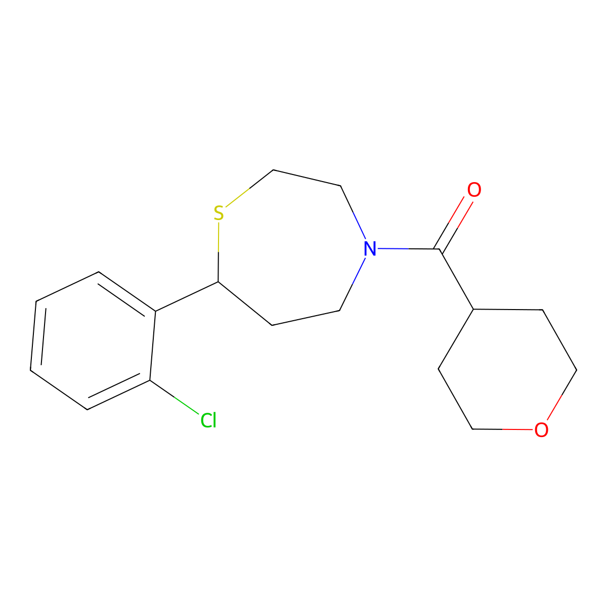 (7-(2-chlorophenyl)-1,4-thiazepan-4-yl)(tetrahydro-2H-pyran-4-yl)methanone molecular structure, CAS 1797738-75-0