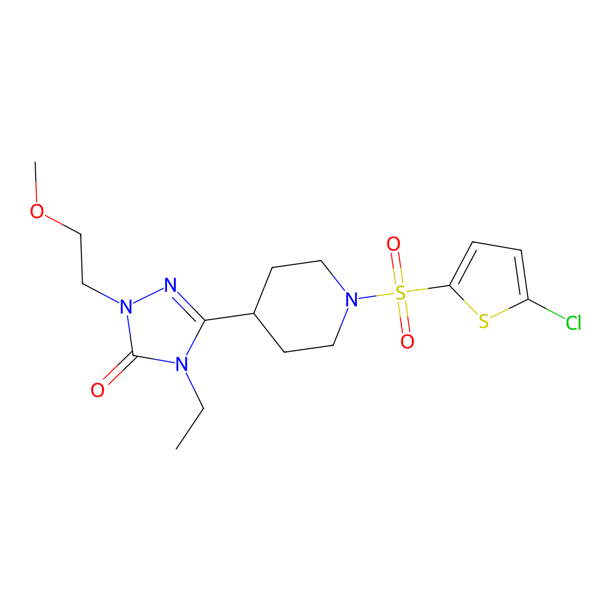 3-(1-((5-chlorothiophen-2-yl)sulfonyl)piperidin-4-yl)-4-ethyl-1-(2-methoxyethyl)-1H-1,2,4-triazol-5(4H)-one molecular structure, CAS 1797738-98-7