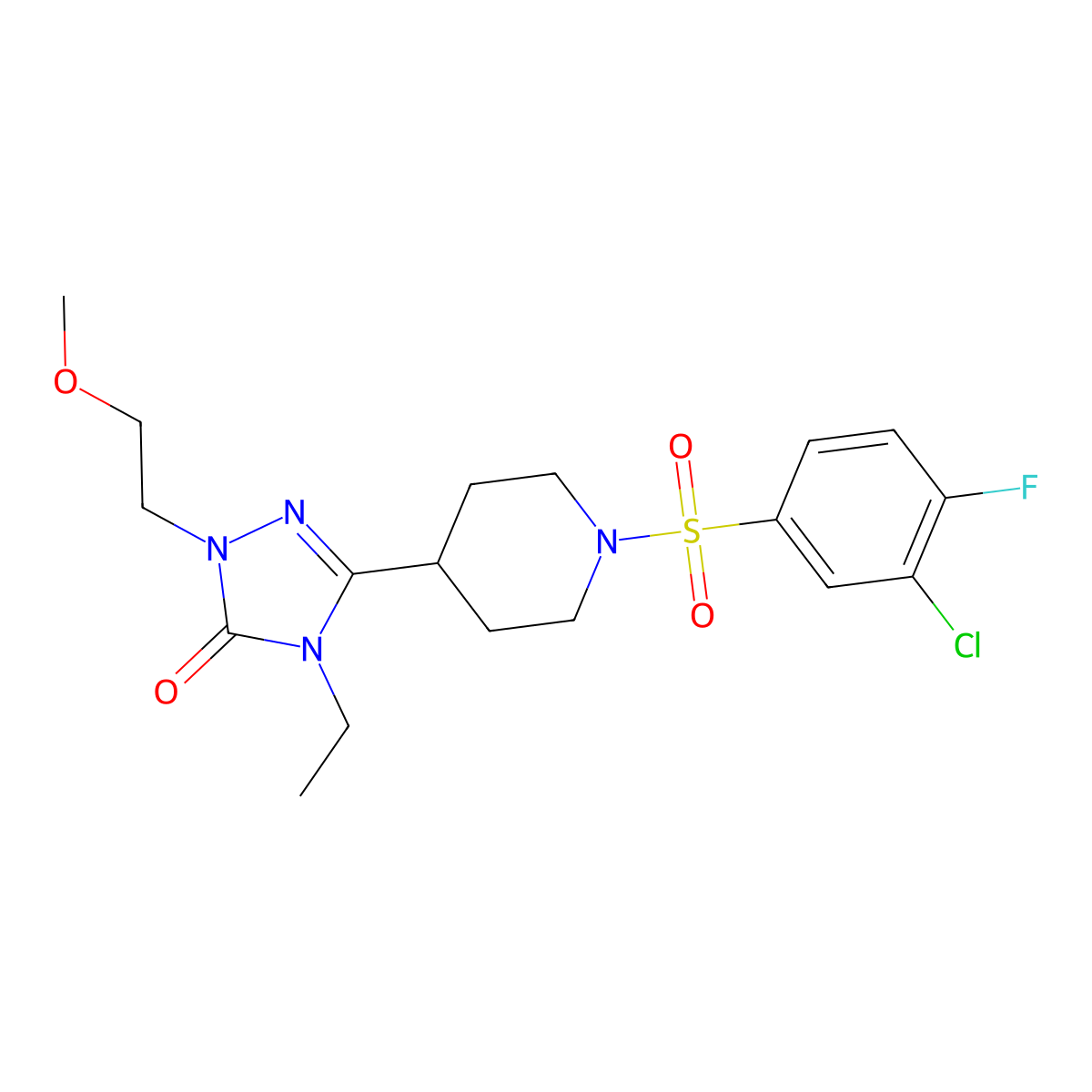 3-(1-((3-chloro-4-fluorophenyl)sulfonyl)piperidin-4-yl)-4-ethyl-1-(2-methoxyethyl)-1H-1,2,4-triazol-5(4H)-one molecular structure, CAS 1797739-05-9