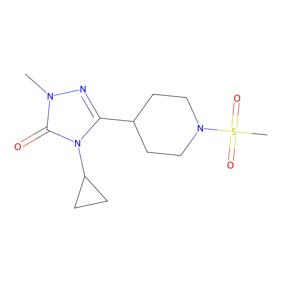 4-cyclopropyl-1-methyl-3-(1-(methylsulfonyl)piperidin-4-yl)-1H-1,2,4-triazol-5(4H)-one molecular structure, CAS 1797739-11-7