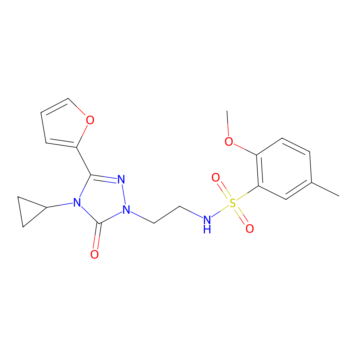 N-(2-(4-cyclopropyl-3-(furan-2-yl)-5-oxo-4,5-dihydro-1H-1,2,4-triazol-1-yl)ethyl)-2-methoxy-5-methylbenzenesulfonamide molecular structure, CAS 1797739-17-3