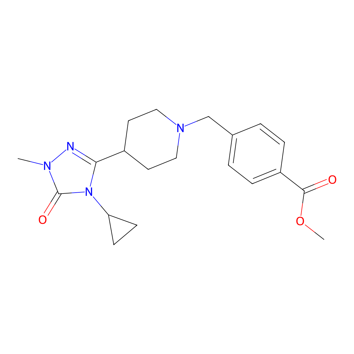 methyl 4-{[4-(4-cyclopropyl-1-methyl-5-oxo-4,5-dihydro-1H-1,2,4-triazol-3-yl)piperidin-1-yl]methyl}benzoate molecular structure, CAS 1797739-24-2