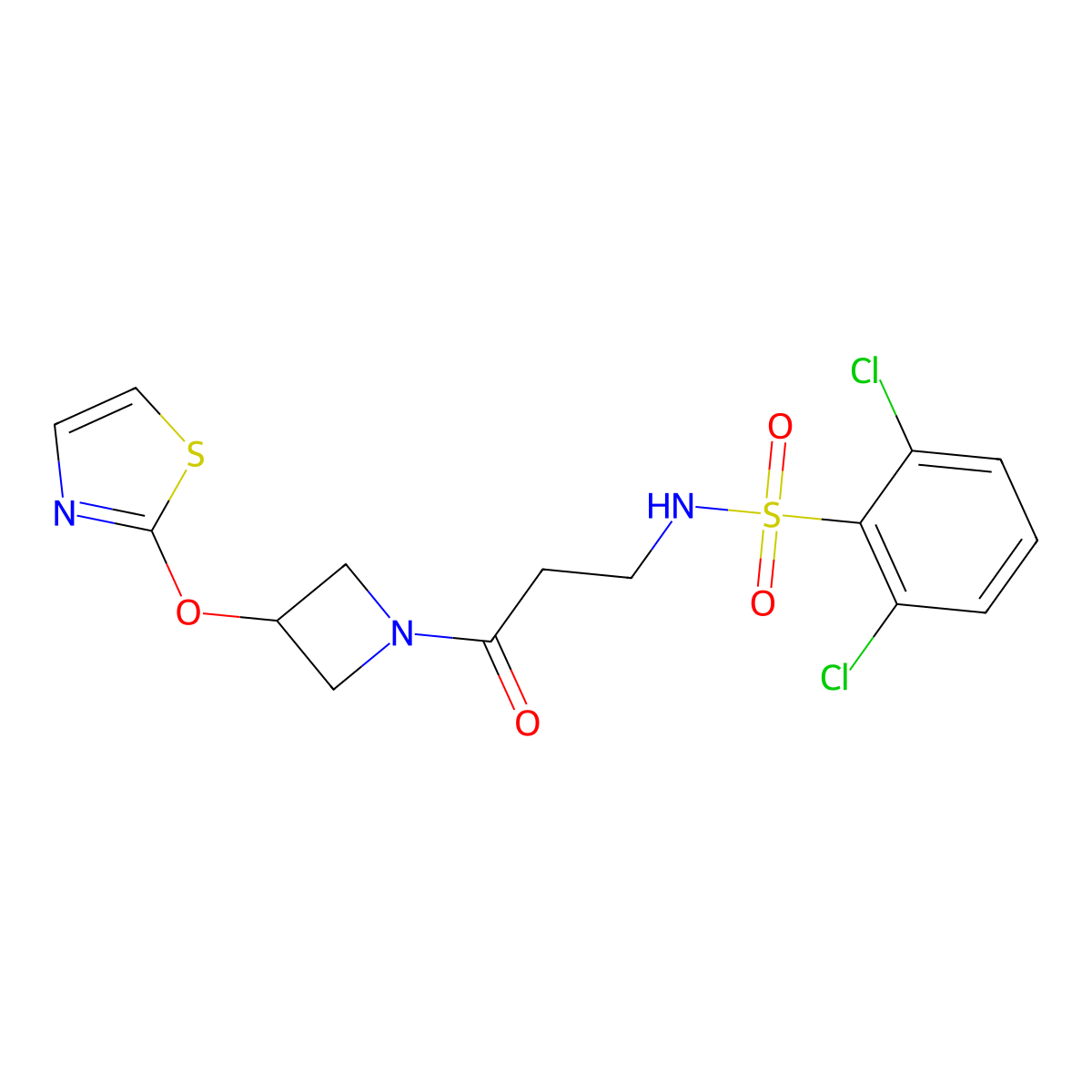 2,6-dichloro-N-(3-oxo-3-(3-(thiazol-2-yloxy)azetidin-1-yl)propyl)benzenesulfonamide molecular structure, CAS 1797741-78-6
