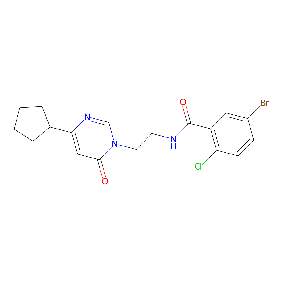 5-bromo-2-chloro-N-(2-(4-cyclopentyl-6-oxopyrimidin-1(6H)-yl)ethyl)benzamide molecular structure, CAS 1797744-45-6