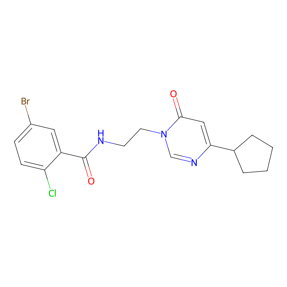 5-bromo-2-chloro-N-(2-(4-cyclopentyl-6-oxopyrimidin-1(6H)-yl)ethyl)benzamide molecular structure, CAS 1797744-45-6