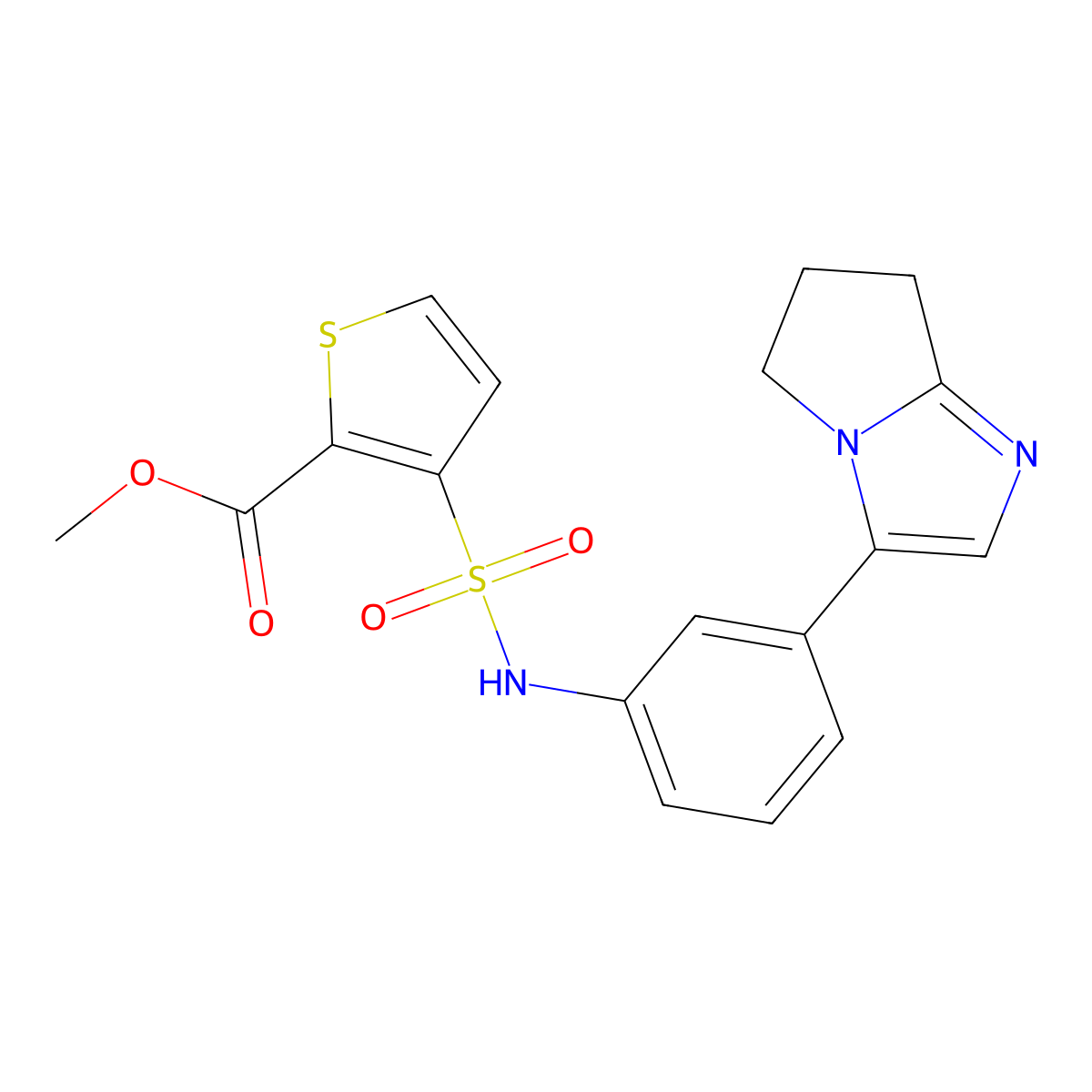 methyl 3-(N-(3-(6,7-dihydro-5H-pyrrolo[1,2-a]imidazol-3-yl)phenyl)sulfamoyl)thiophene-2-carboxylate molecular structure, CAS 1797745-50-6