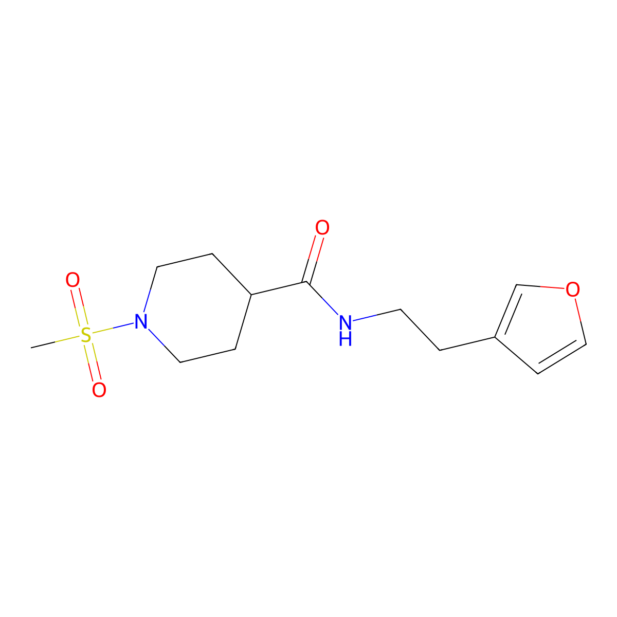 N-(2-(furan-3-yl)ethyl)-1-(methylsulfonyl)piperidine-4-carboxamide molecular structure, CAS 1797745-61-9