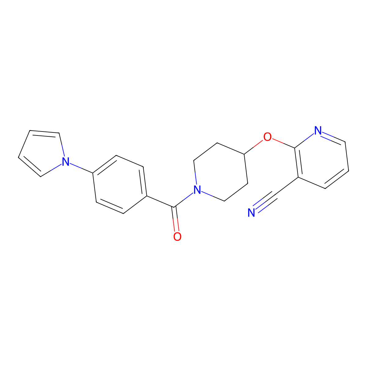 2-((1-(4-(1H-pyrrol-1-yl)benzoyl)piperidin-4-yl)oxy)nicotinonitrile molecular structure, CAS 1797746-00-9