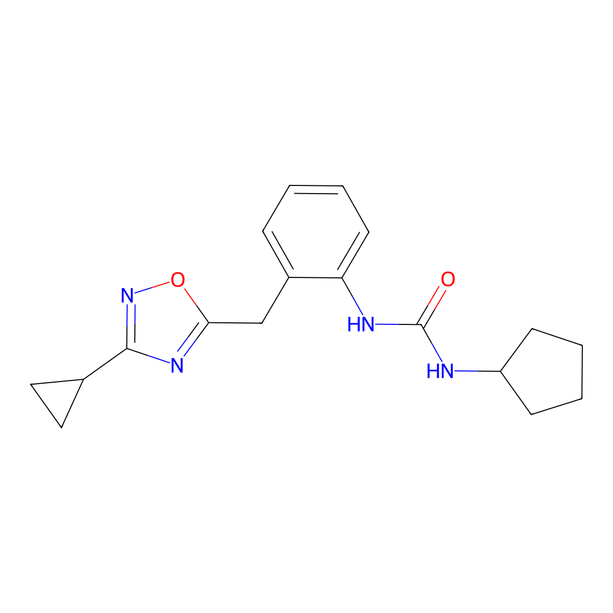 1-Cyclopentyl-3-(2-((3-cyclopropyl-1,2,4-oxadiazol-5-yl)methyl)phenyl)urea molecular structure, CAS 1797751-02-0