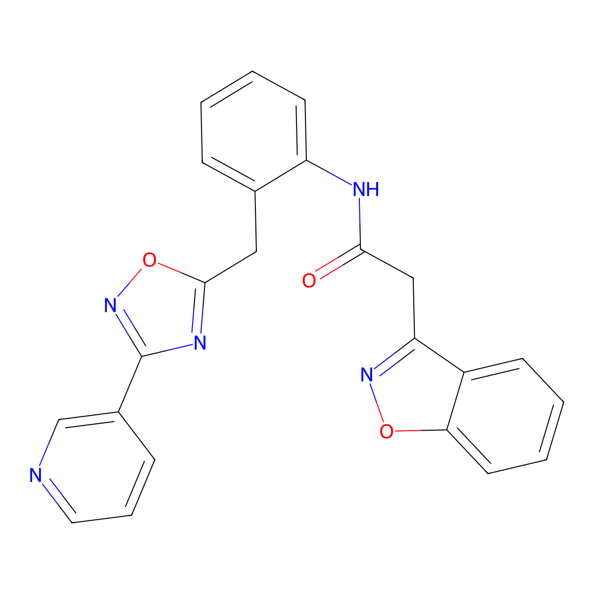 2-(benzo[d]isoxazol-3-yl)-N-(2-((3-(pyridin-3-yl)-1,2,4-oxadiazol-5-yl)methyl)phenyl)acetamide molecular structure, CAS 1797751-05-3