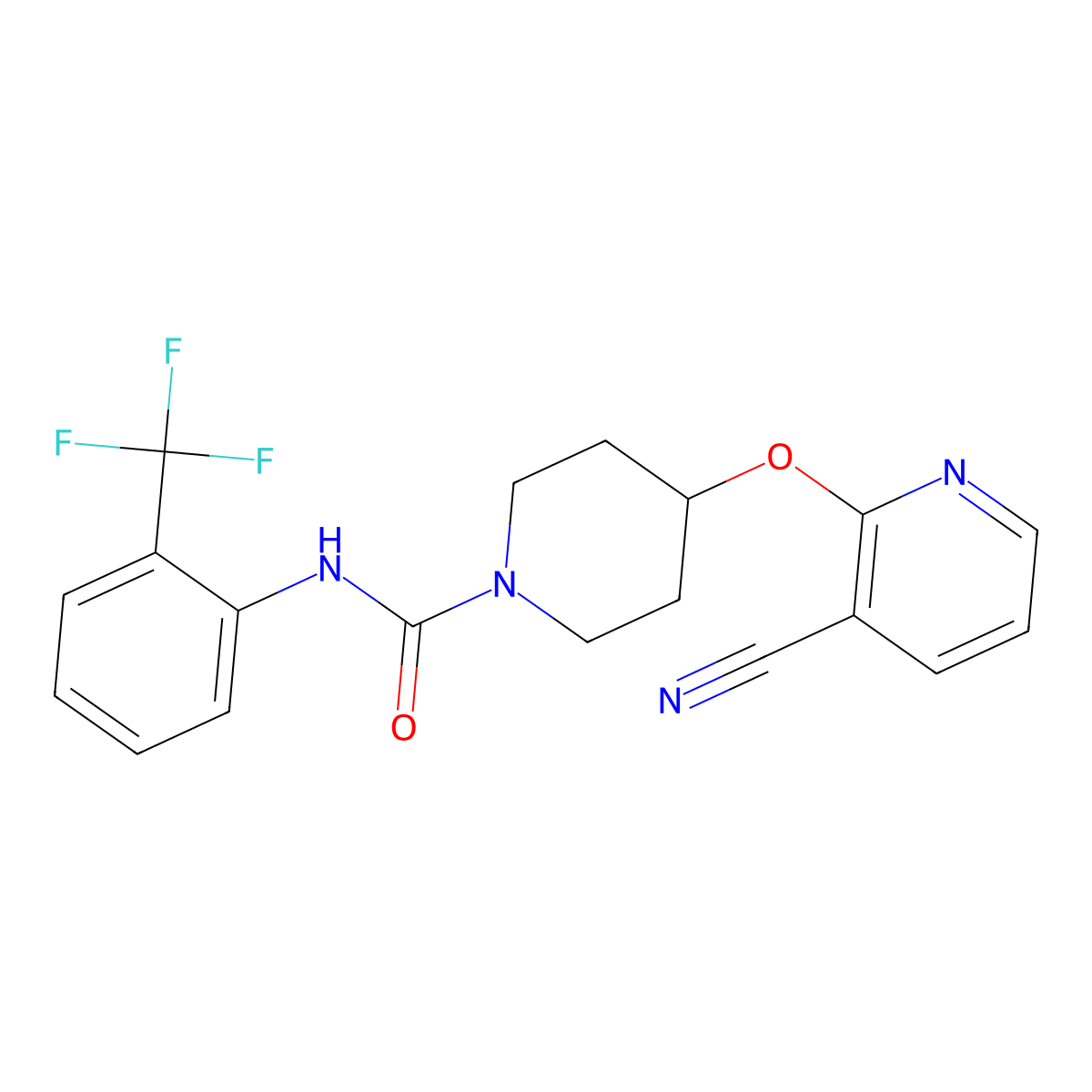 4-((3-cyanopyridin-2-yl)oxy)-N-(2-(trifluoromethyl)phenyl)piperidine-1-carboxamide molecular structure, CAS 1797754-72-3