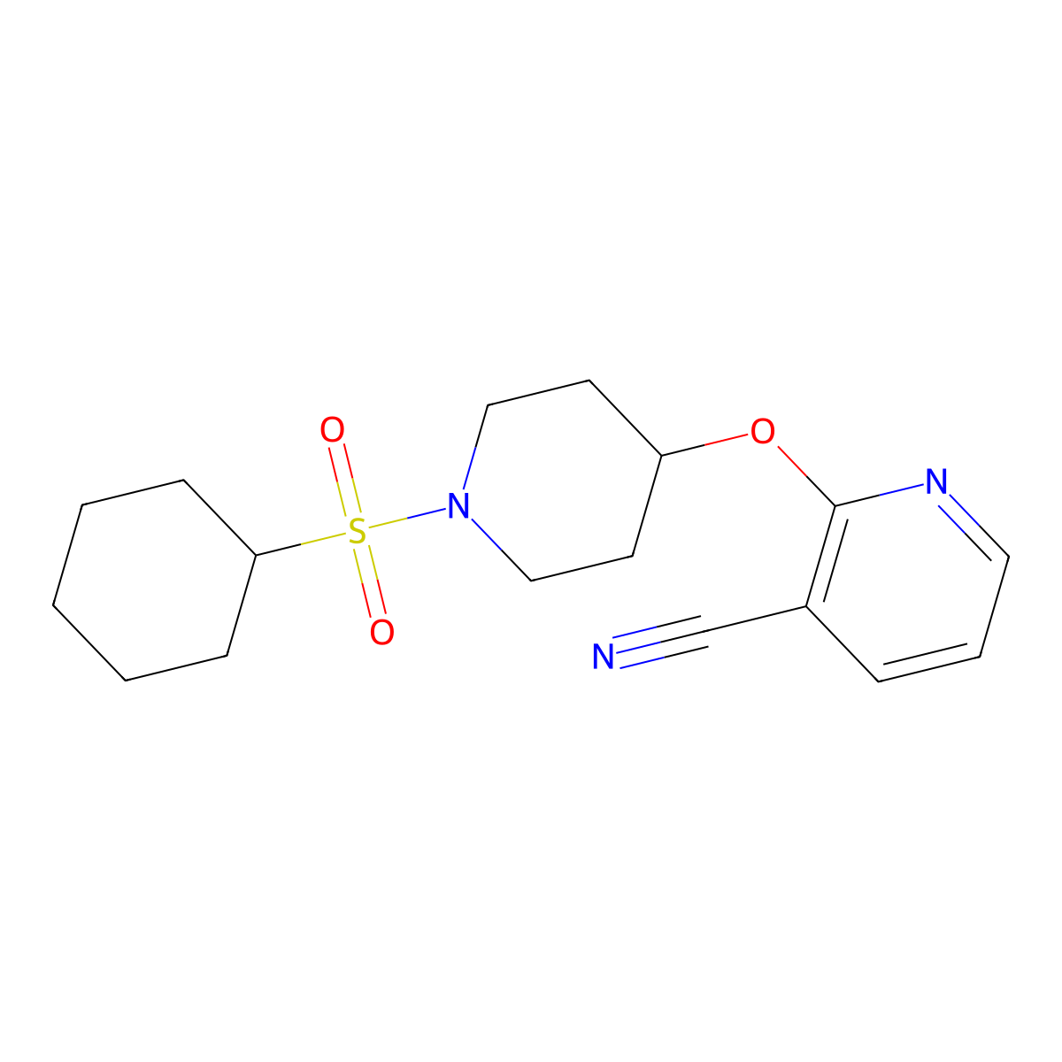 2-((1-(Cyclohexylsulfonyl)piperidin-4-yl)oxy)nicotinonitrile molecular structure, CAS 1797754-87-0