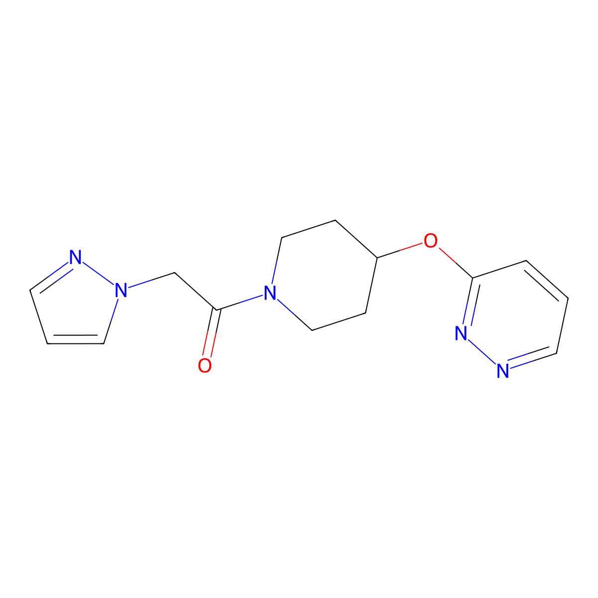 2-(1H-pyrazol-1-yl)-1-(4-(pyridazin-3-yloxy)piperidin-1-yl)ethanone molecular structure, CAS 1797755-12-4