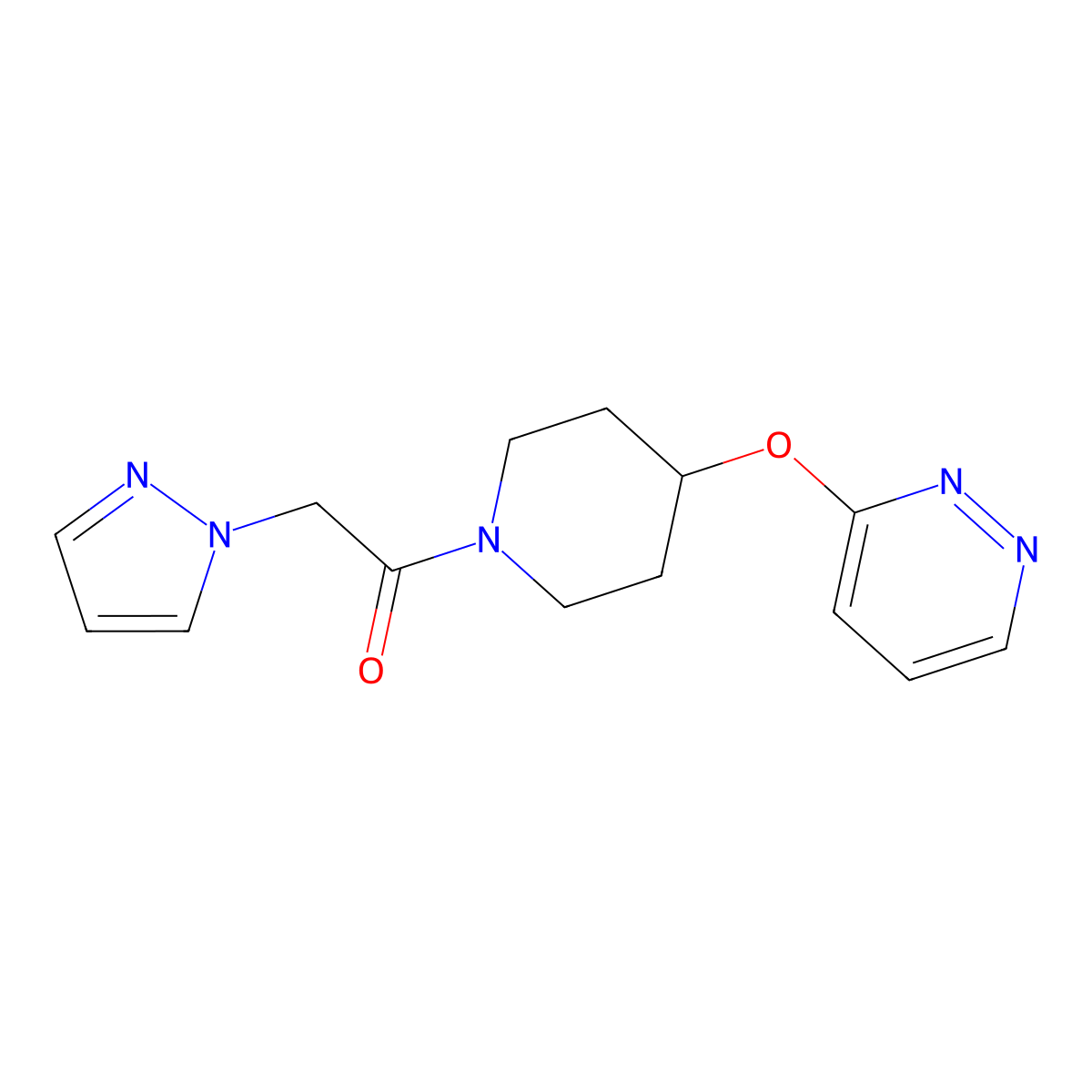 2-(1H-pyrazol-1-yl)-1-(4-(pyridazin-3-yloxy)piperidin-1-yl)ethanone molecular structure, CAS 1797755-12-4