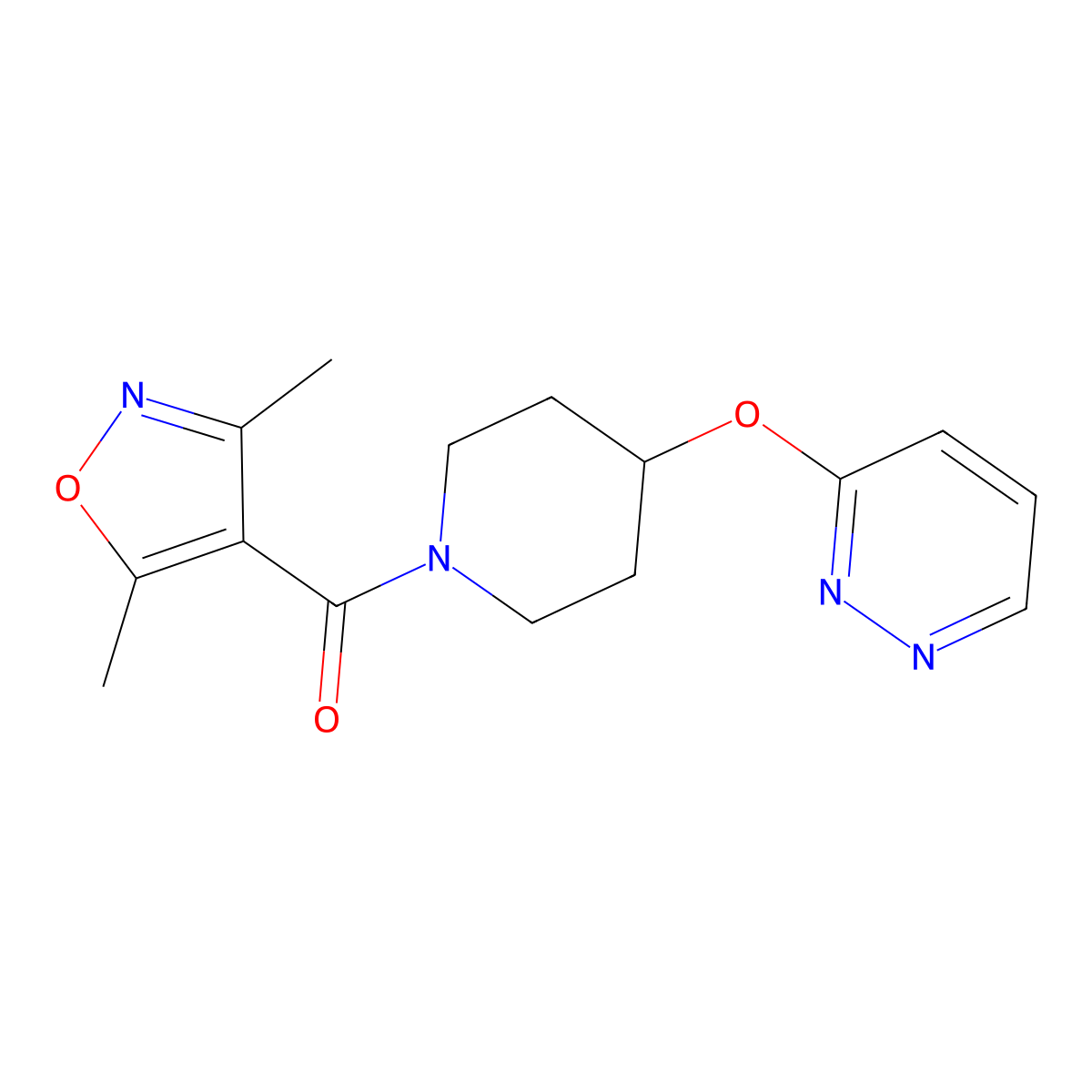 (3,5-Dimethylisoxazol-4-yl)(4-(pyridazin-3-yloxy)piperidin-1-yl)methanone molecular structure, CAS 1797755-17-9