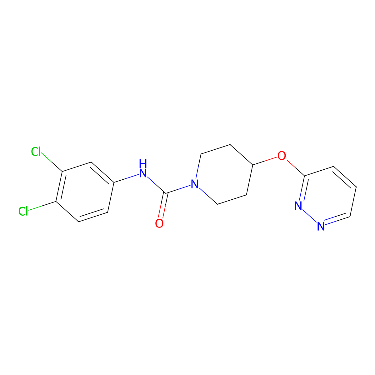 N-(3,4-dichlorophenyl)-4-(pyridazin-3-yloxy)piperidine-1-carboxamide molecular structure, CAS 1797755-21-5