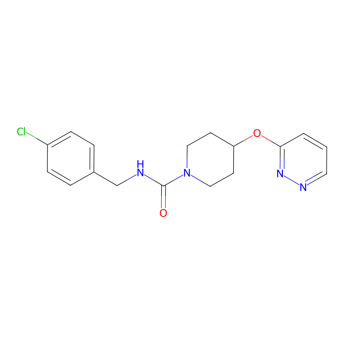 N-(4-chlorobenzyl)-4-(pyridazin-3-yloxy)piperidine-1-carboxamide molecular structure, CAS 1797755-28-2
