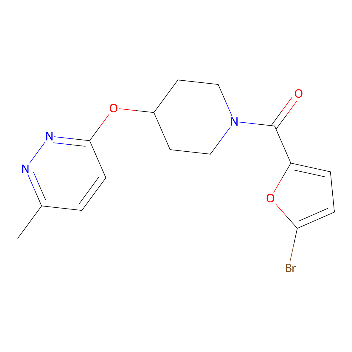 (5-Bromofuran-2-yl)(4-((6-methylpyridazin-3-yl)oxy)piperidin-1-yl)methanone molecular structure, CAS 1797755-77-1