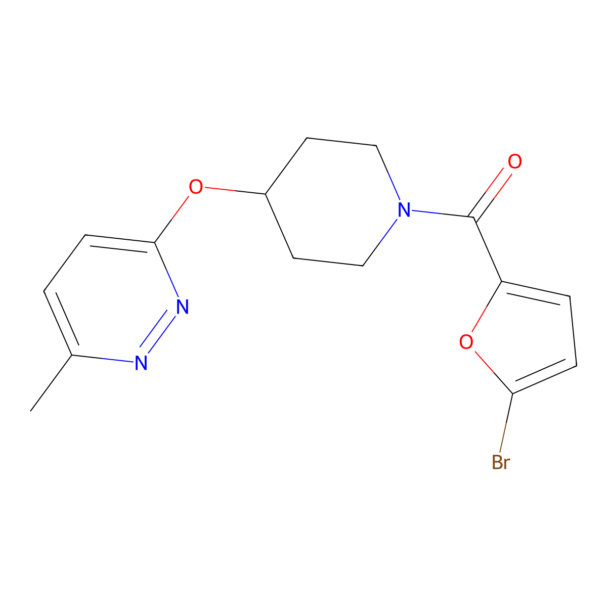 (5-Bromofuran-2-yl)(4-((6-methylpyridazin-3-yl)oxy)piperidin-1-yl)methanone molecular structure, CAS 1797755-77-1
