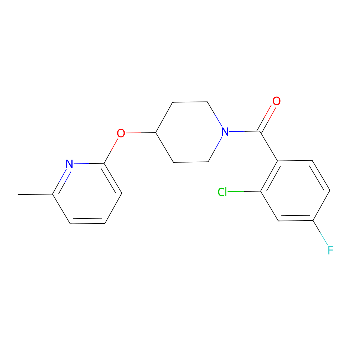 (2-Chloro-4-fluorophenyl)(4-((6-methylpyridin-2-yl)oxy)piperidin-1-yl)methanone molecular structure, CAS 1797756-52-5