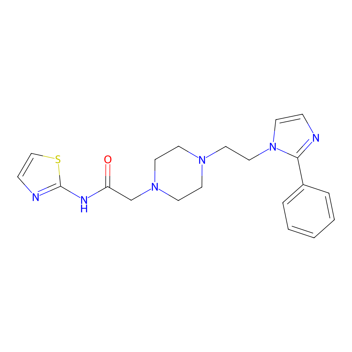 2-(4-(2-(2-phenyl-1H-imidazol-1-yl)ethyl)piperazin-1-yl)-N-(thiazol-2-yl)acetamide molecular structure, CAS 1797756-97-8