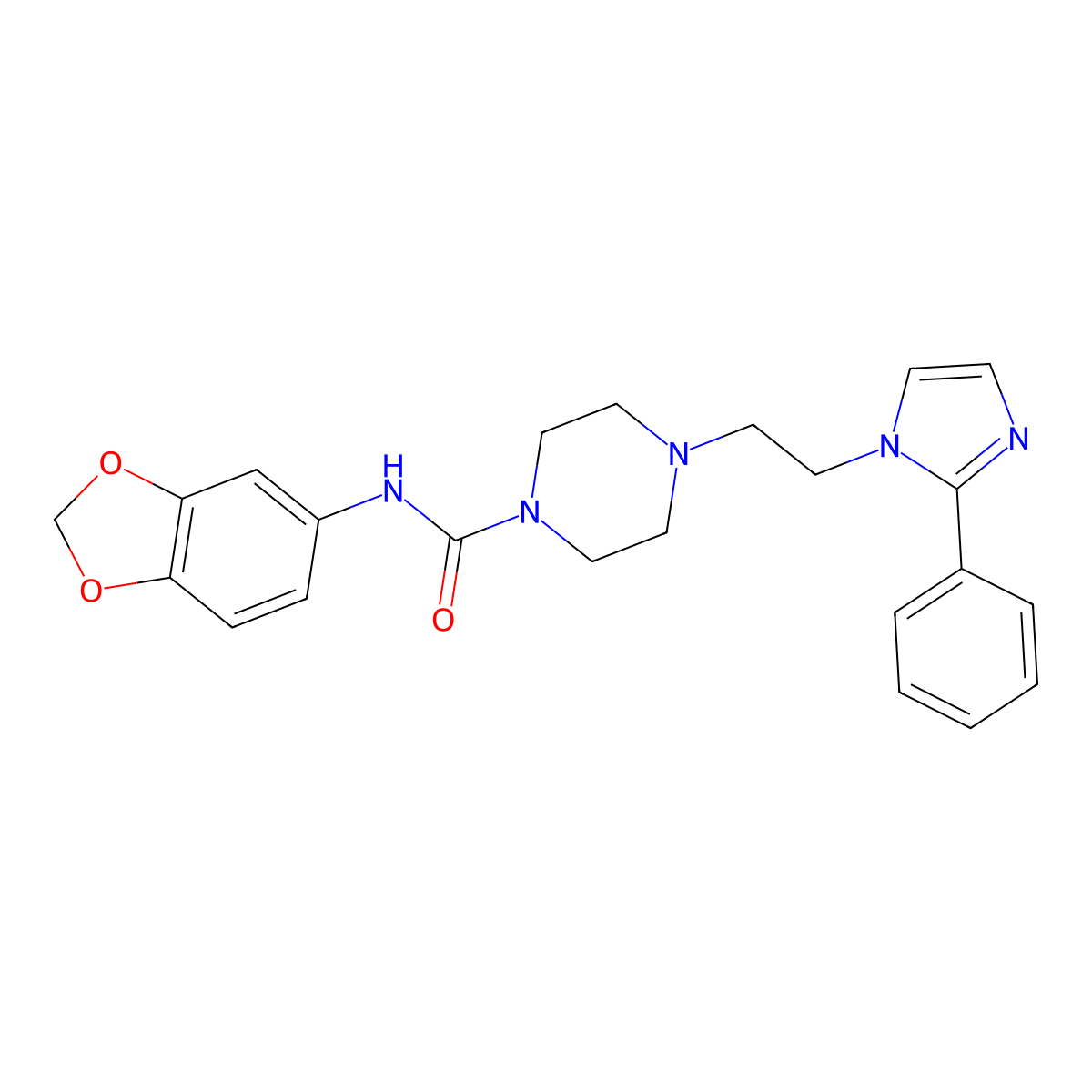 N-(benzo[d][1,3]dioxol-5-yl)-4-(2-(2-phenyl-1H-imidazol-1-yl)ethyl)piperazine-1-carboxamide molecular structure, CAS 1797757-01-7