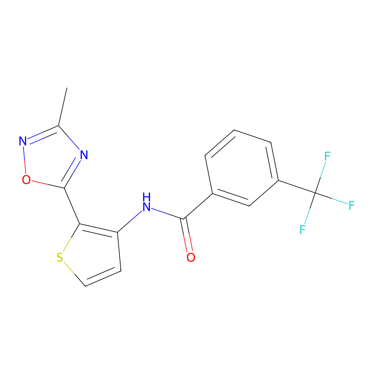 N-[2-(3-methyl-1,2,4-oxadiazol-5-yl)thiophen-3-yl]-3-(trifluoromethyl)benzamide molecular structure, CAS 1797757-09-5