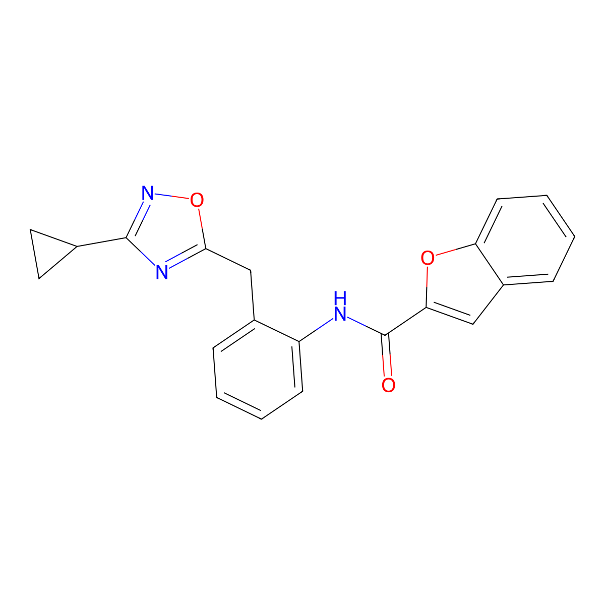 N-(2-((3-cyclopropyl-1,2,4-oxadiazol-5-yl)methyl)phenyl)benzofuran-2-carboxamide molecular structure, CAS 1797757-26-6