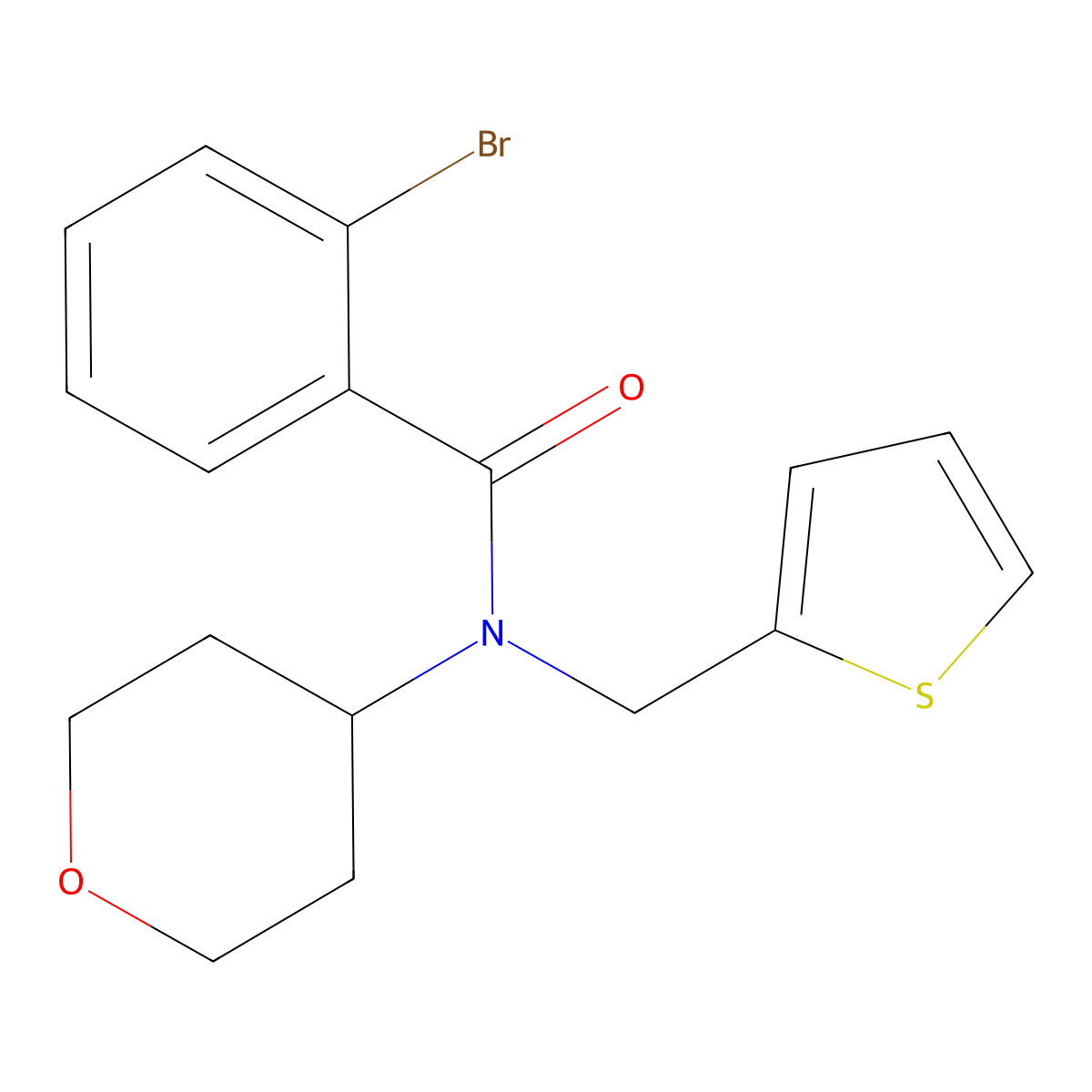 2-bromo-N-(tetrahydro-2H-pyran-4-yl)-N-(thiophen-2-ylmethyl)benzamide molecular structure, CAS 1797760-04-3