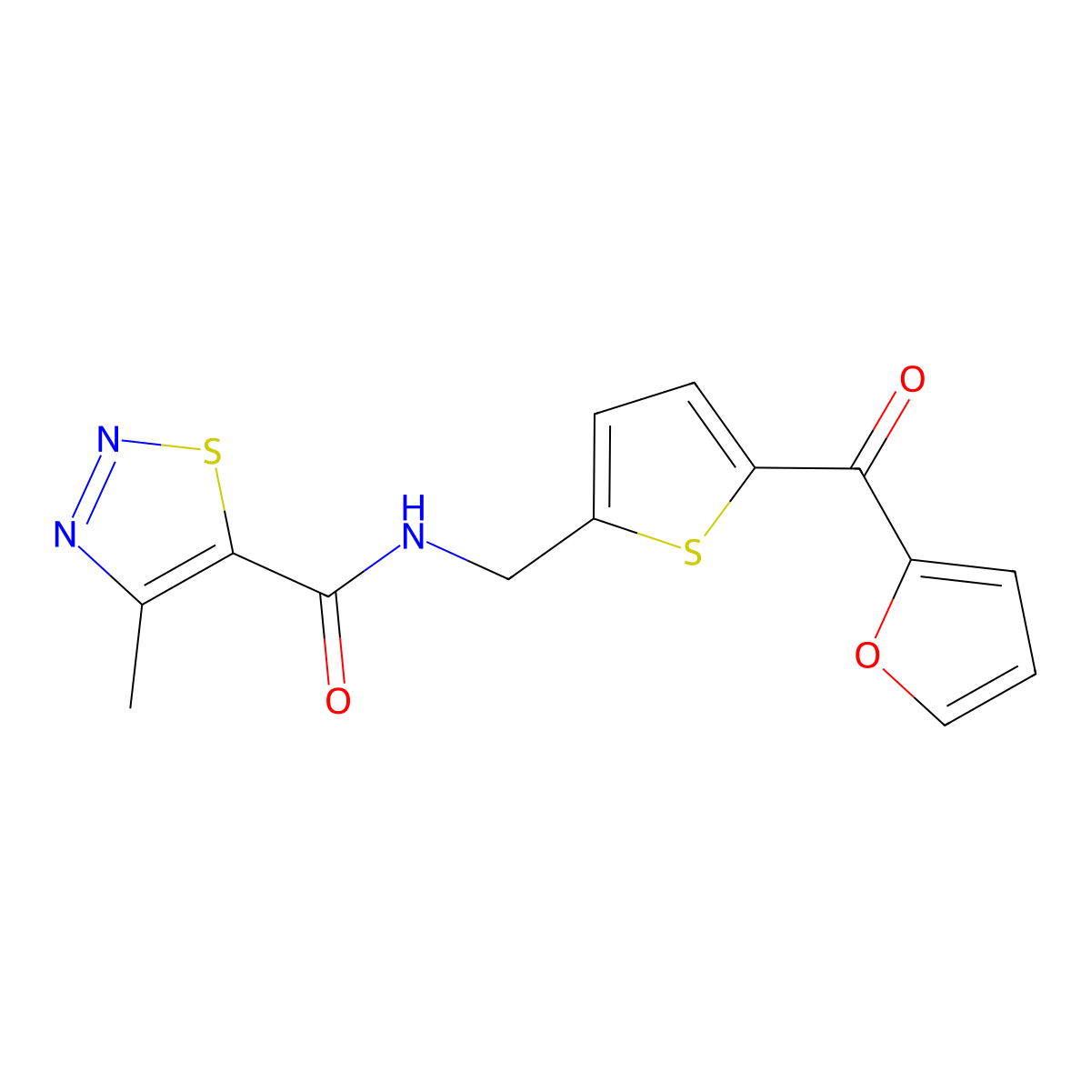N-((5-(furan-2-carbonyl)thiophen-2-yl)methyl)-4-methyl-1,2,3-thiadiazole-5-carboxamide molecular structure, CAS 1797760-40-7