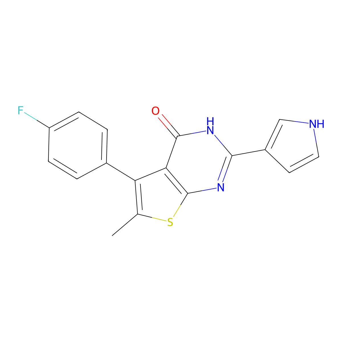 5-(4-fluorophenyl)-6-methyl-2-(1H-pyrrol-3-yl)-3H,4H-thieno(2,3-d)pyrimidin-4-one molecular structure, CAS 1797760-45-2