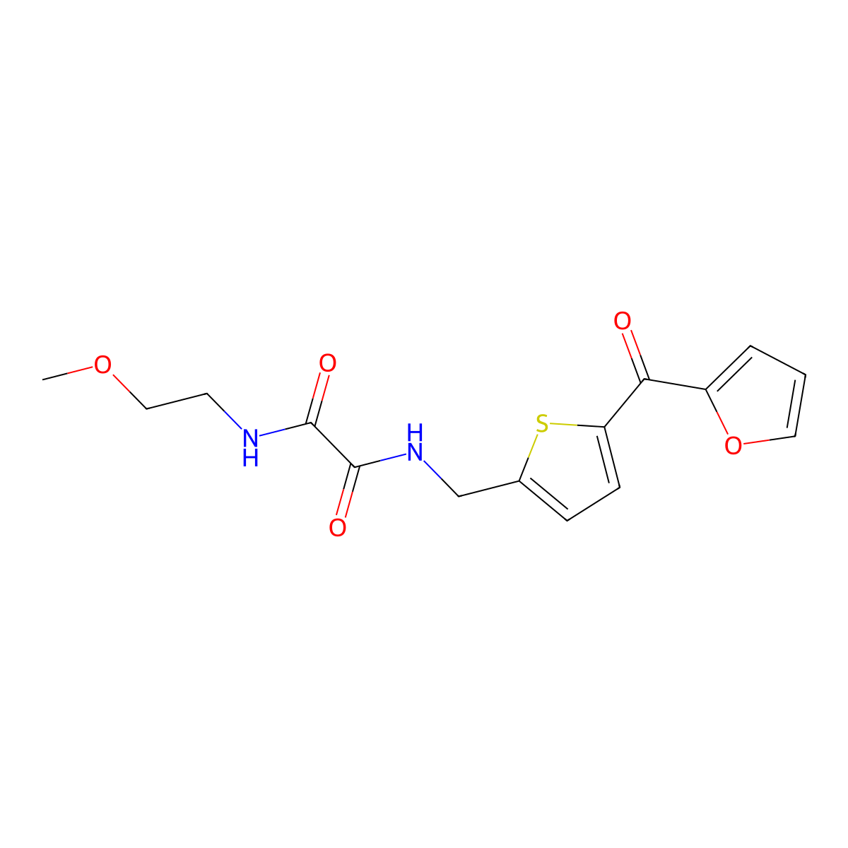 N1-((5-(furan-2-carbonyl)thiophen-2-yl)methyl)-N2-(2-methoxyethyl)oxalamide molecular structure, CAS 1797760-47-4
