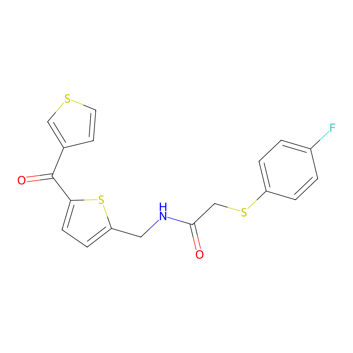 2-((4-fluorophenyl)thio)-N-((5-(thiophene-3-carbonyl)thiophen-2-yl)methyl)acetamide molecular structure, CAS 1797760-80-5