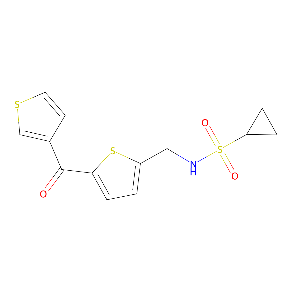 N-{[5-(thiophene-3-carbonyl)thiophen-2-yl]methyl}cyclopropanesulfonamide molecular structure, CAS 1797760-87-2