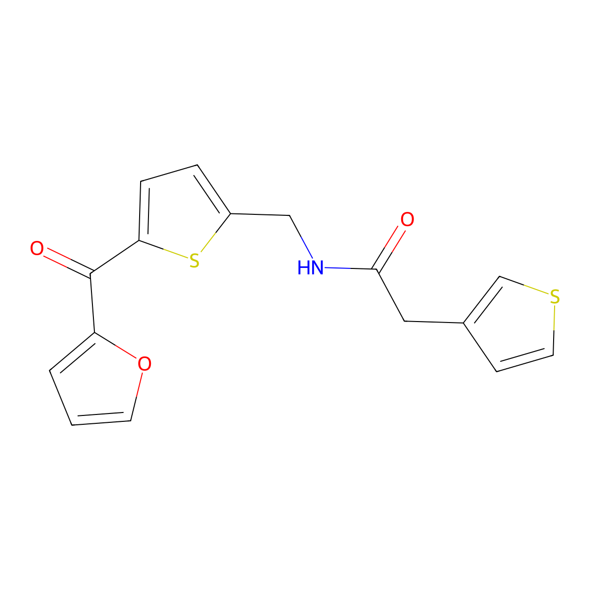 N-{[5-(furan-2-carbonyl)thiophen-2-yl]methyl}-2-(thiophen-3-yl)acetamide molecular structure, CAS 1797762-03-8