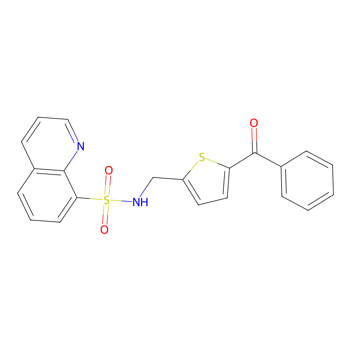 N-[(5-benzoylthiophen-2-yl)methyl]quinoline-8-sulfonamide molecular structure, CAS 1797762-12-9
