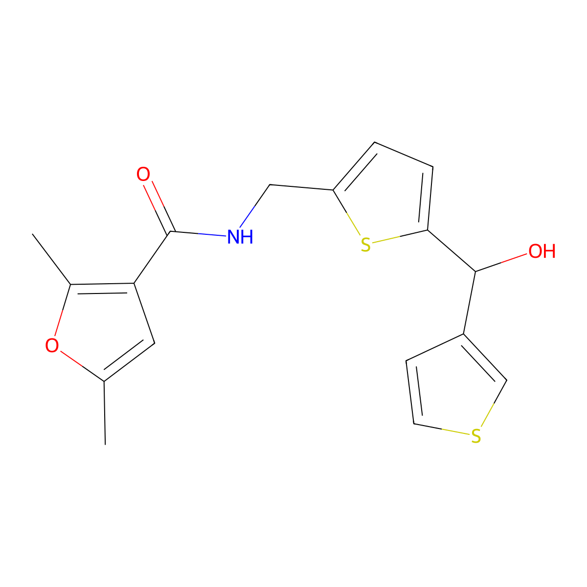 N-({5-[hydroxy(thiophen-3-yl)methyl]thiophen-2-yl}methyl)-2,5-dimethylfuran-3-carboxamide molecular structure, CAS 1797762-72-1