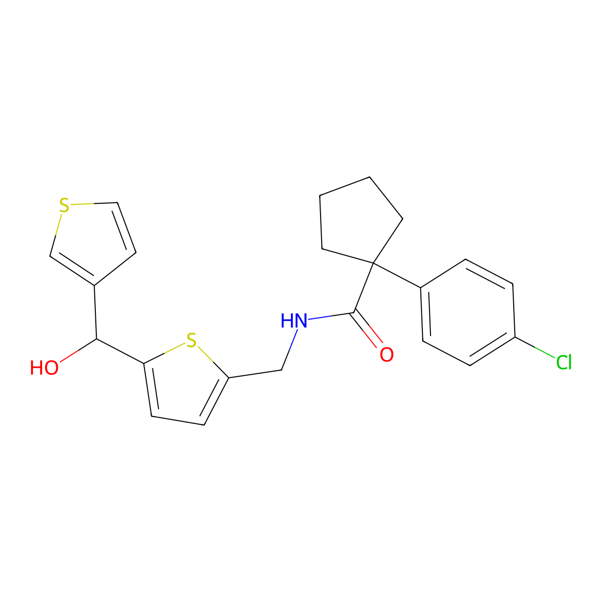 1-(4-chlorophenyl)-N-((5-(hydroxy(thiophen-3-yl)methyl)thiophen-2-yl)methyl)cyclopentanecarboxamide molecular structure, CAS 1797762-79-8