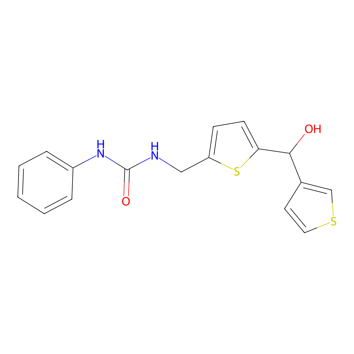 1-((5-(Hydroxy(thiophen-3-yl)methyl)thiophen-2-yl)methyl)-3-phenylurea molecular structure, CAS 1797762-91-4