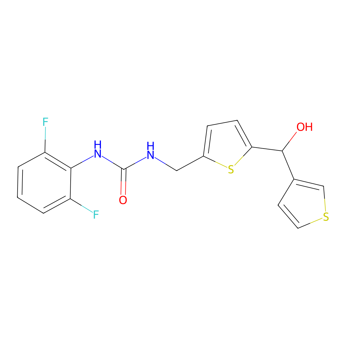 1-(2,6-Difluorophenyl)-3-((5-(hydroxy(thiophen-3-yl)methyl)thiophen-2-yl)methyl)urea molecular structure, CAS 1797762-99-2