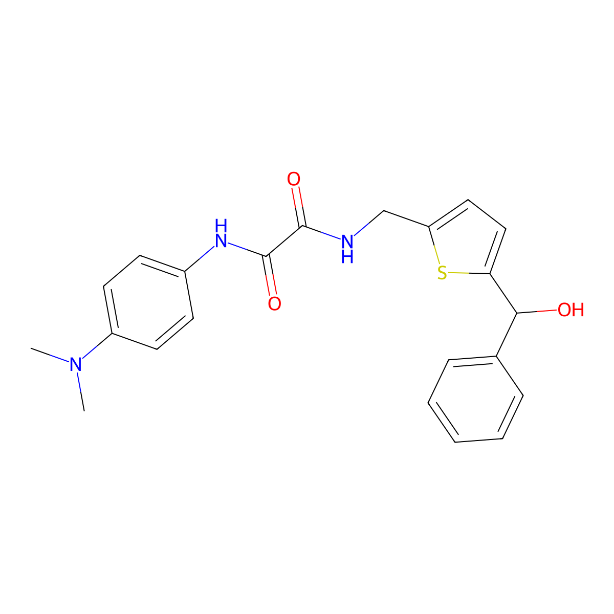 N1-(4-(dimethylamino)phenyl)-N2-((5-(hydroxy(phenyl)methyl)thiophen-2-yl)methyl)oxalamide molecular structure, CAS 1797775-13-3