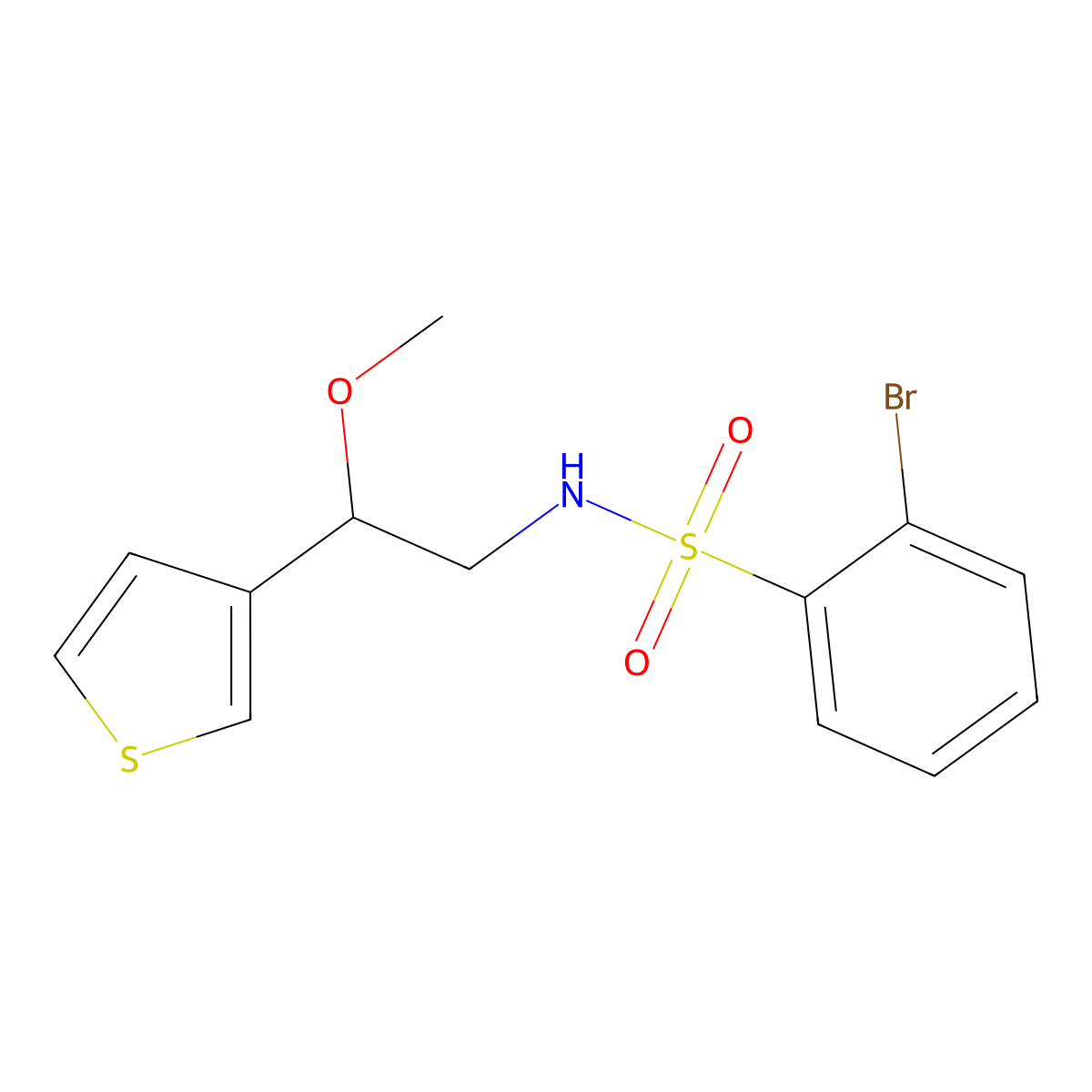 2-bromo-N-(2-methoxy-2-(thiophen-3-yl)ethyl)benzenesulfonamide molecular structure, CAS 1797775-43-9