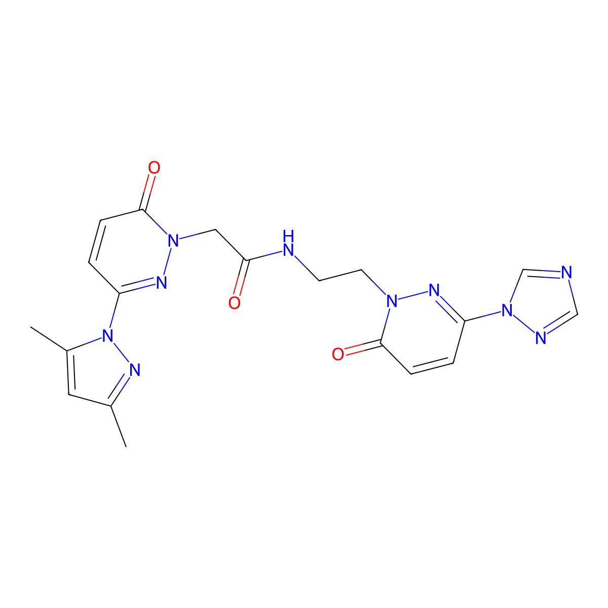 2-(3-(3,5-dimethyl-1H-pyrazol-1-yl)-6-oxopyridazin-1(6H)-yl)-N-(2-(6-oxo-3-(1H-1,2,4-triazol-1-yl)pyridazin-1(6H)-yl)ethyl)acetamide molecular structure, CAS 1797775-76-8