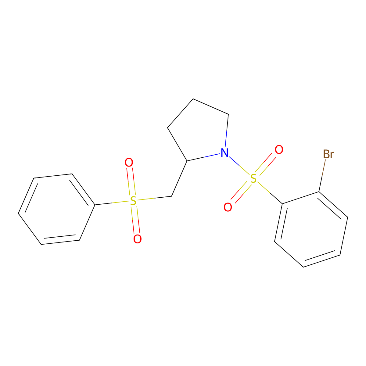 1-((2-Bromophenyl)sulfonyl)-2-((phenylsulfonyl)methyl)pyrrolidine molecular structure, CAS 1797781-59-9