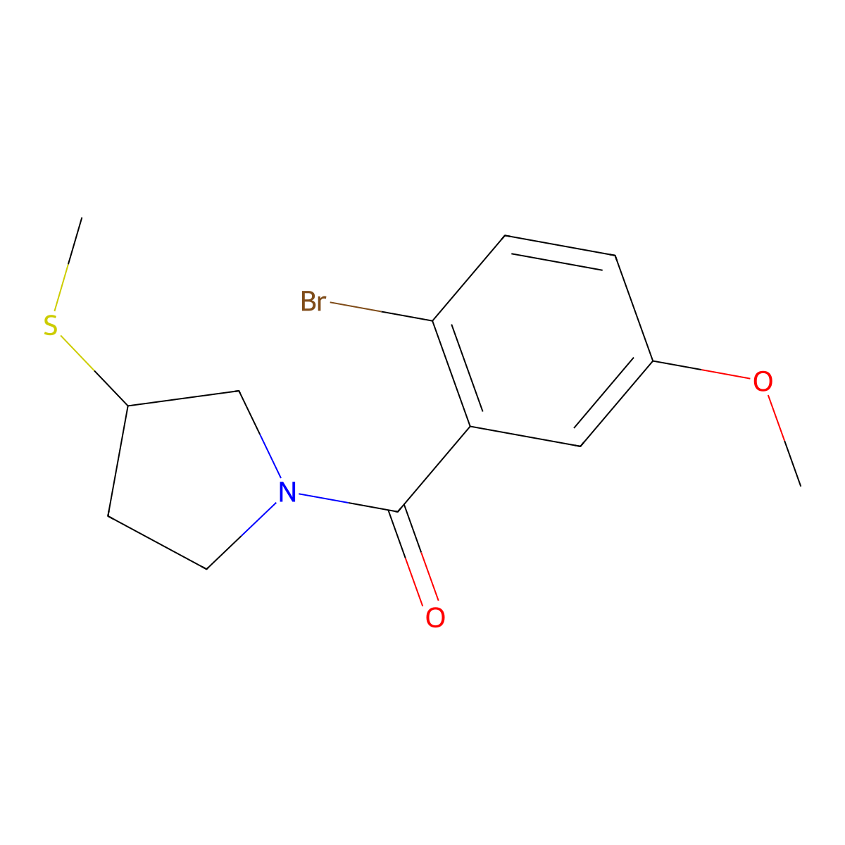 (2-Bromo-5-methoxyphenyl)(3-(methylthio)pyrrolidin-1-yl)methanone molecular structure, CAS 1797781-67-9