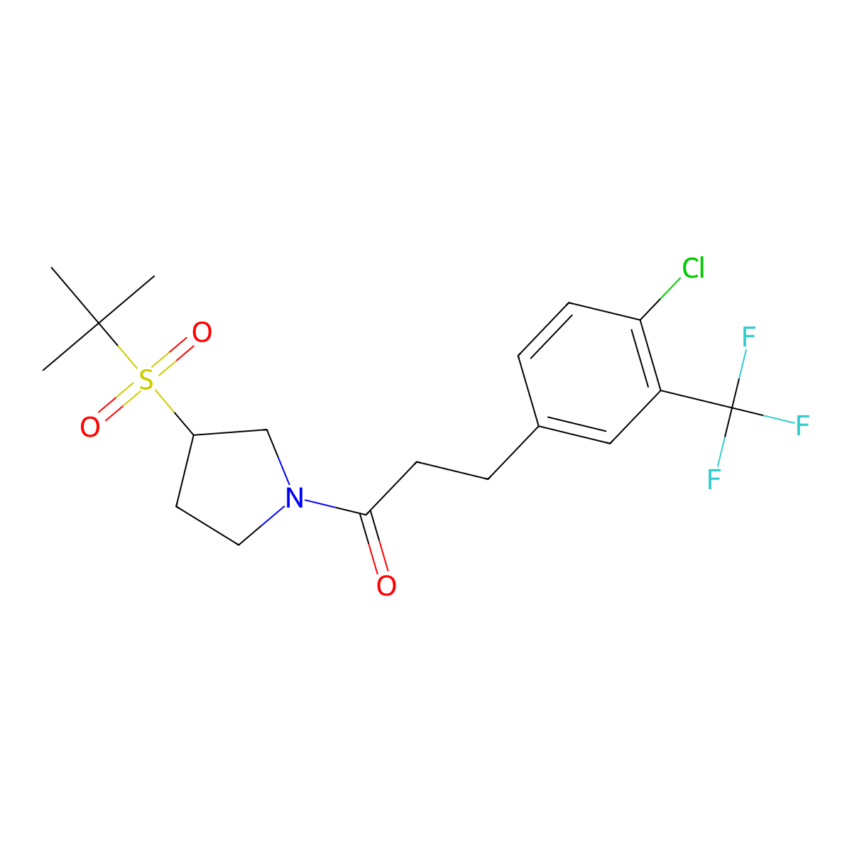 1-(3-(Tert-butylsulfonyl)pyrrolidin-1-yl)-3-(4-chloro-3-(trifluoromethyl)phenyl)propan-1-one molecular structure, CAS 1797781-80-6